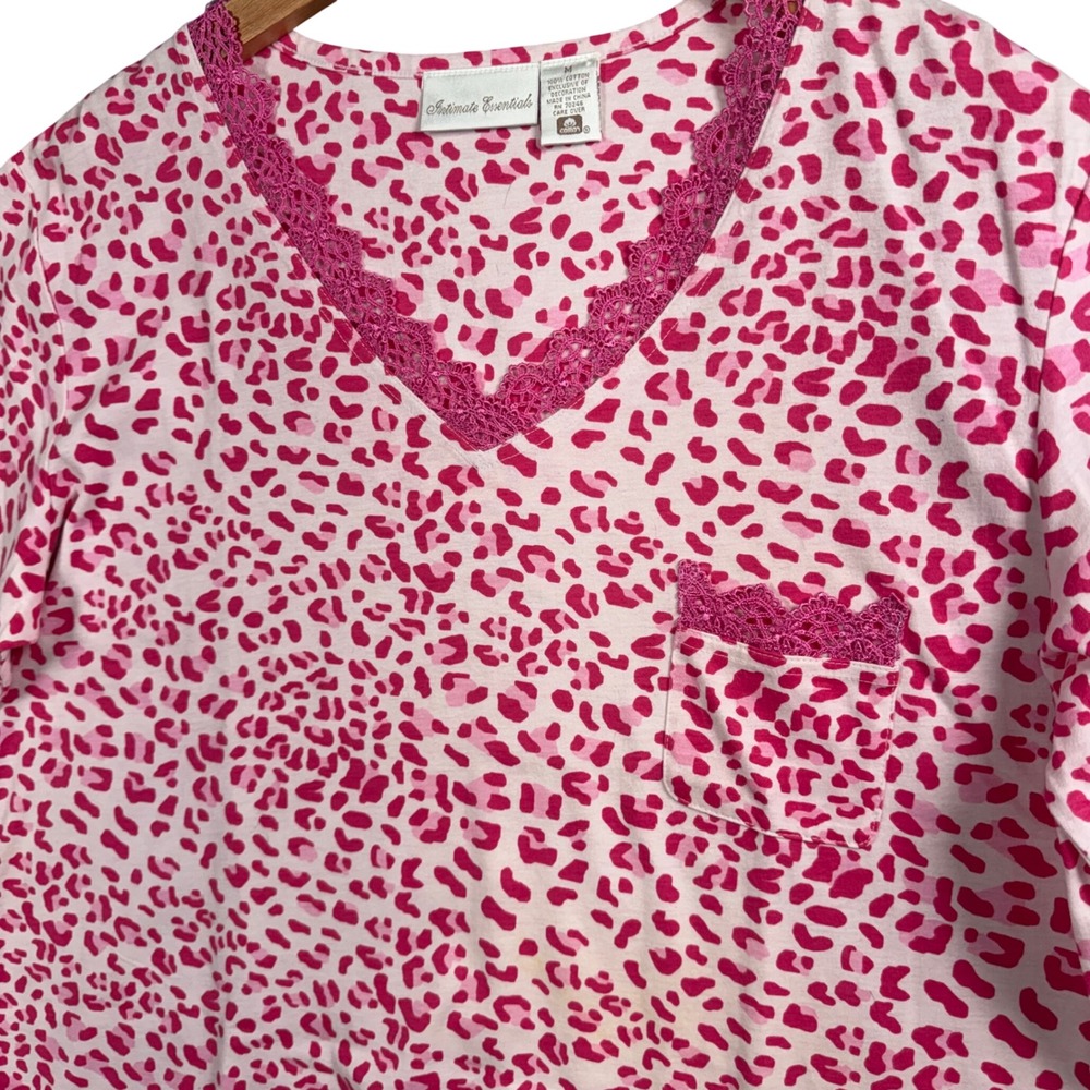 Intimate Essentials Coquette Pink Leopard Print Nightgown M Lace Trim Y2K‎